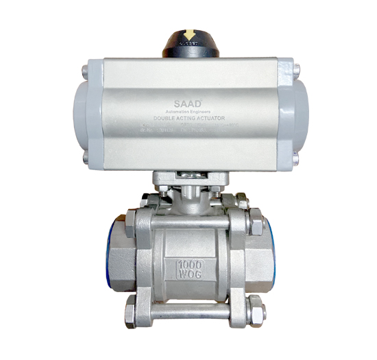 Pneumatic Actuator Operated Three Piece Ball Valve Screwed End 